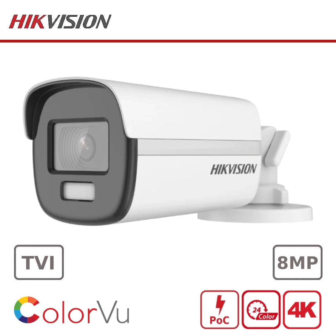 Hikvision 8MP 4K DS-2CE12UF3T-E ColorVu POC Fixed Bullet Camera 40M White Light - TVI