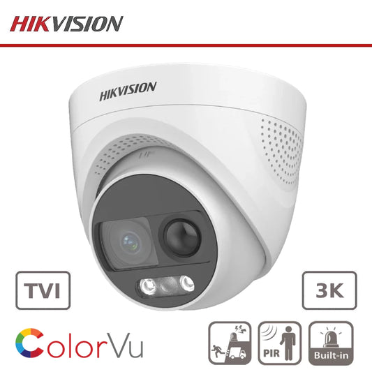Hikvision DS-2CE72KF3T-PIRXO 3K ColorVu PIR Siren Fixed TVI Turret Camera