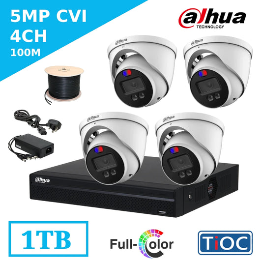 5MP 2.5K 4 Channel CVI TiOC Kit - 4 x ME1509HP-A-PV TiOC Cameras with Mic + 4Ch AI XVR + 1TB HDD + 100M Cable + PSU - CCTV Express UK