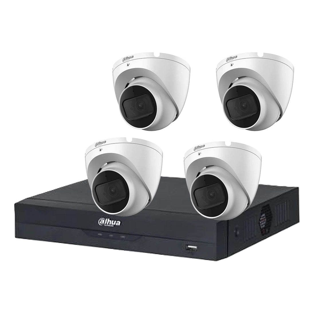Budget Dahua 4K 4 Channel CVI Kit – 4 x HAC-HDW1800TLP-A 8MP Turret Cameras + XVR5104HS-4KL-I3 DVR + 1TB HDD