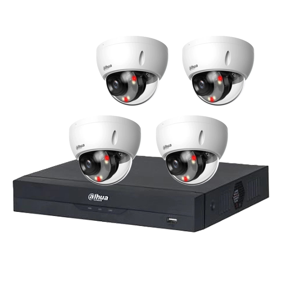 Mid-Range 4MP Dahua IP CCTV Kit – 4 x DH-IPC-HDBW2449EP-S-IL Dome Cameras + 4CH NVR4104HS-P-EI + 1TB HDD – Full Colour Hybrid Night Vision
