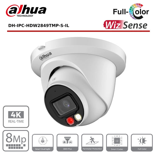 8MP Dahua DH-IPC-HDW2849TMP-S-IL 4K WizSense, IR Warm Light, 2.8mm, IP Eyeball Network Camera, White - CCTV Express UK