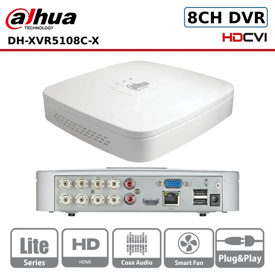 Dahua DH-XVR5108C-X Channels 5M-N/1080P Compact 1U 1HDD Lite