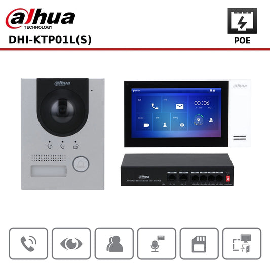 Dahua DHI-KTP01L(S) Video Intercom IP Door Station and Indoor Monitor with 2MP Camera and Switch, IP65, Surface Mount - CCTV Express UK