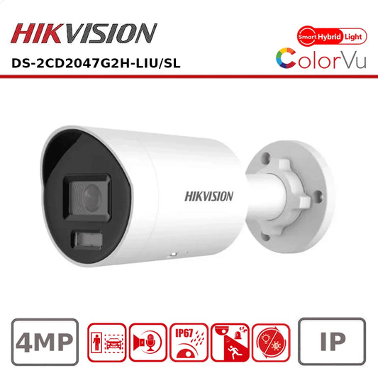 4MP Hikvision DS-2CD2047G2H-LIU/SL Smart Hybrid ColorVu and IR AcuSense Mini Bullet Camera with 2-Way Audio
