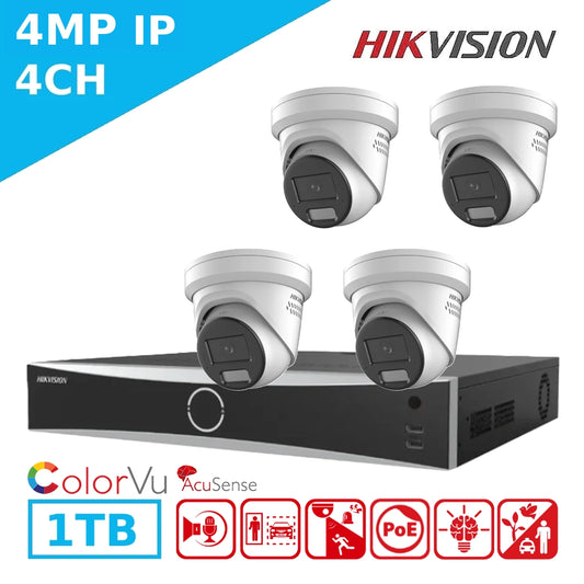 Hikvision 4MP 4 Channel Smart Hybrid Light Kit – 4 x DS-2CD2346G2H-IS2U/SL Cameras + DS-7604NXI-K1/4P NVR + 1TB HDD