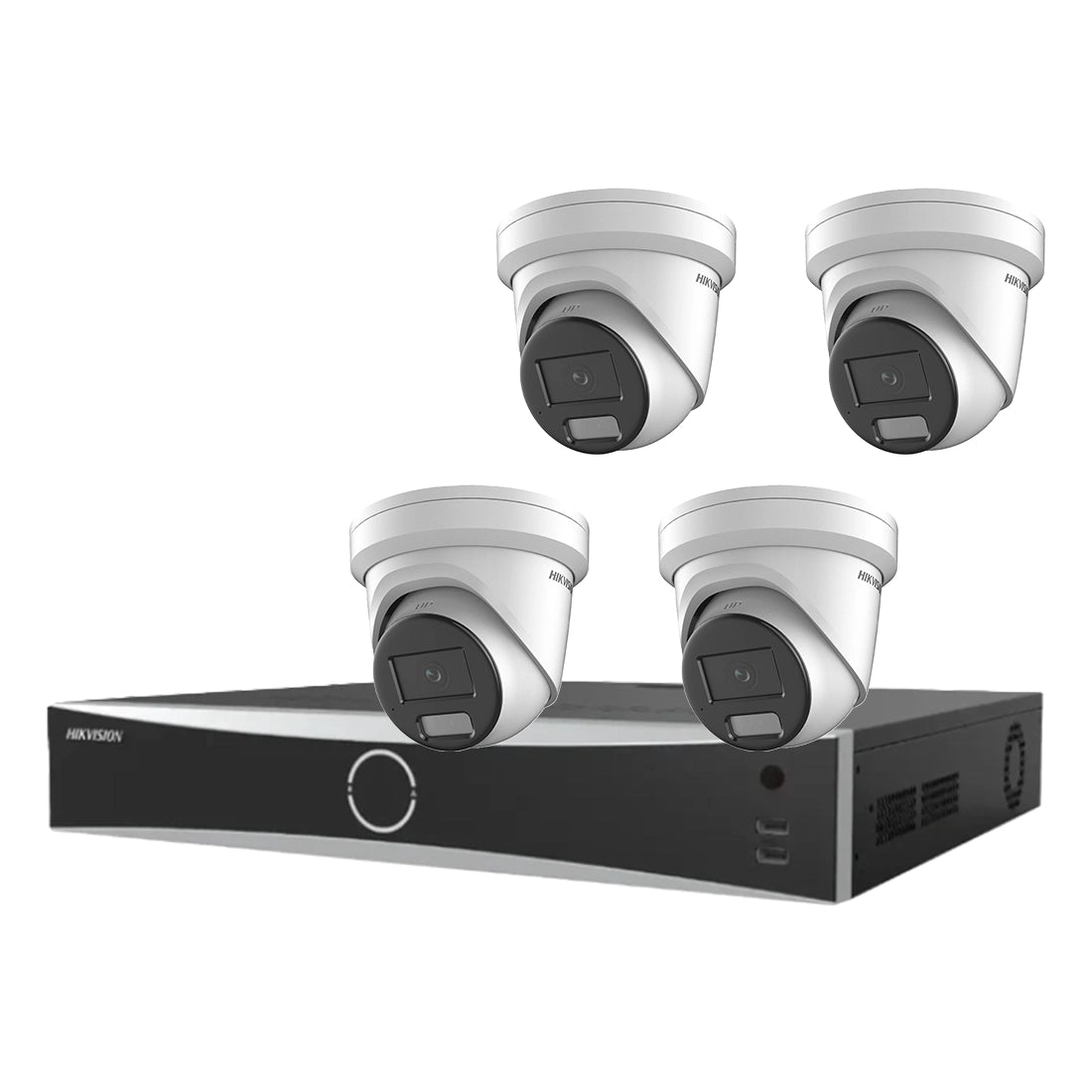 Hikvision 4MP 4 Channel ColorVu 3.0 AI Turret Kit – 4 x DS-2CD2347G3-LIS2UY/SL Cameras + DS-7604NXI-K1/4P NVR + 1TB HDD