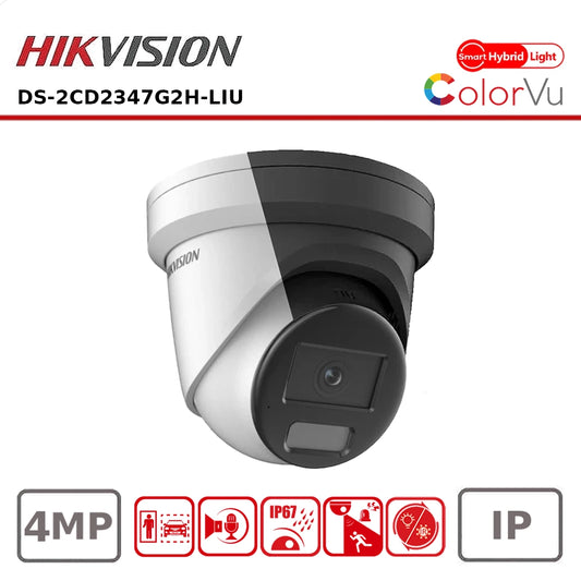 4MP Hikvision DS-2CD2347G2H-LIU 4MP Smart Hybrid ColorVu and IR Acusense Turret Camera