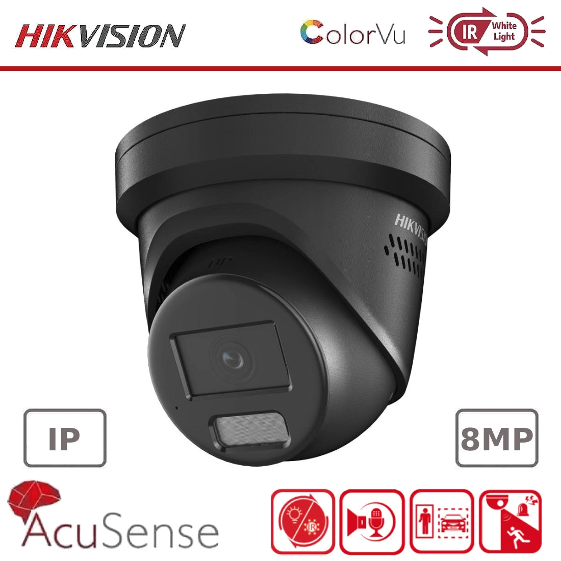 8MP Hikvision DS-2CD2387G2H-LISU/SL 4K Smart Hybrid ColorVu and IR Acusense Turret Camera, 2-Way Talk