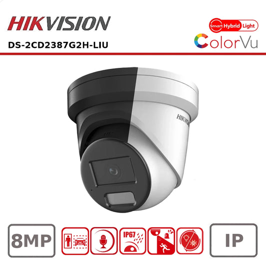 8MP Hikvision DS-2CD2387G2H-LIU 4K Smart Hybrid ColorVu and IR Acusense Turret Camera