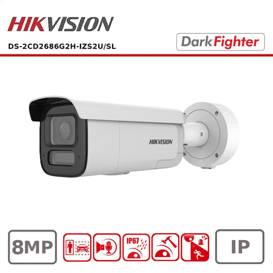 Hikvision DS-2CD2686G2H-IZS2U-SL 8MP AcuSense Strobe Light and Audible Warning Motorized Bullet Network Camera