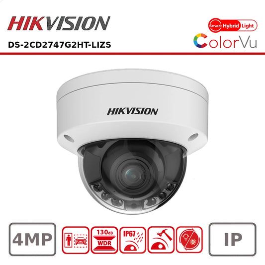 Hikvision DS-2CD2747G2HT-LIZS 4MP Smart Hybrid Light with ColorVu Motorized Varifocal Dome Network Camera