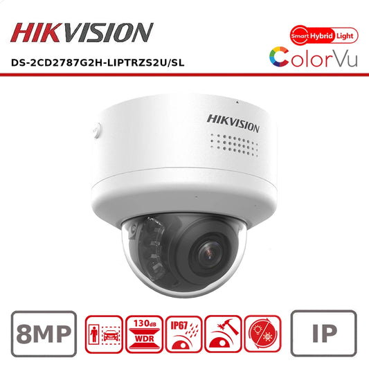 Hikvison DS-2CD2787G2H-LIPTRZS2U/SL 8MP Smart Hybrid Light with ColorVu Motorized PTRZ Varifocal Dome Network Camera