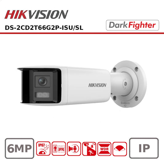 Hikvision DS-2CD2T66G2P-ISU/SL 6MP Dual-Lens Bullet Camera – 180° Wide View, DarkFighter, Built-in Mic, Strobe Light & Siren, AcuSense AI