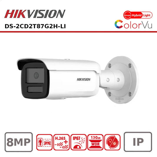 8MP Hikvision DS-2CD2T87G2H-LI 4K Smart Hybrid ColorVu and IR Acusense Turret Camera