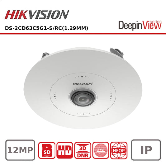Hikvision DS-2CD63C5G1-S/RC 12MP Fisheye Camera with 360° Panoramic View & Deep Learning Analytics