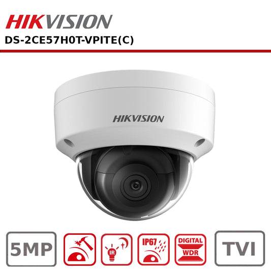 Hikvision DS-2CE57H0T-VPITE(C) 5MP Dome Security Camera 2.8mm Lens Night Vision Waterproof Vandal-Proof