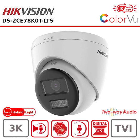 Hikvision DS-2CE78K0T-LTS – 3K Smart Hybrid Light Fixed Turret with Two-Way Audio