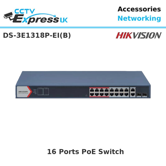 Hikvision DS-3E1318P-EI(B) 16 Port Fast Ethernet Smart POE Switch