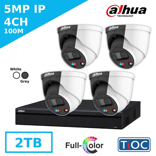 5MP 4 Channel IP TiOC Kit - 4 x IPC-HDW3549H-AS-PV TiOC Cameras with Mic + 4Ch AI 4K NVR + 2TB HDD + 100M Cable - CCTV Express UK