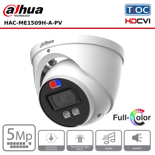 5MP Dahua HAC-ME1509HP-A-PV 5MP HDCVI TiOC Active Deterrence Fixed Lens 40M Eyeball Turret Camera - Offer - CCTV Express UK