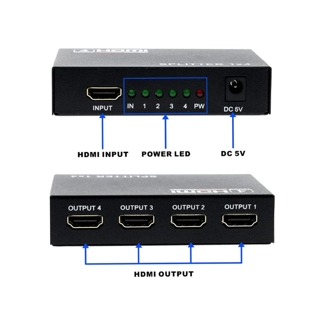 HDMI Splitter 4 port 2k 4k.HDMI Splitter 1 in 4 Out 4 Port 1x4 Full HD 1080P HDMI 1.4 Splitter Converter Support 3D 2K 4K Digital Audio Format
