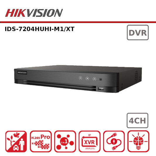 Hikvision IDS-7204HUHI-M1/XT 4 Channel 8MP AoC AcuSense 4K Lite Turbo HD Hybrid DVR With TVI Two-Way Audio Technology Support