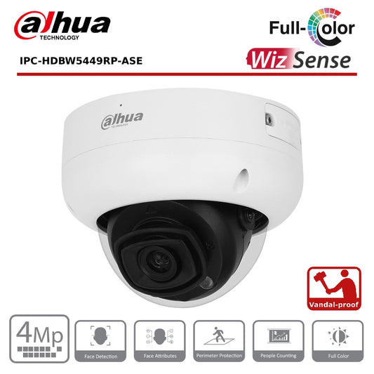 4MP Dahua IPC-HDBW5449RP-ASE - WizMind AI Series Full-Colour IP Anti-Vandal Dome - White - CCTV Express UK