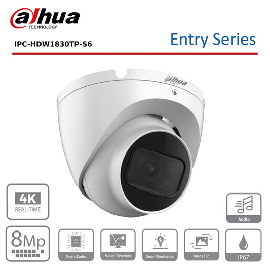 8MP Dahua IPC-HDW1830TP-S6 4K Entry Series Lite IR Fixed-focal Turret Network Camera - CCTV Express UK