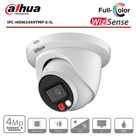 4MP Dahua IPC-HDW2449TMP-S-IL - WizSense AI Series Dual Illuminator (IR + Full-Colour) IP Turret Camera - CCTV Express UK