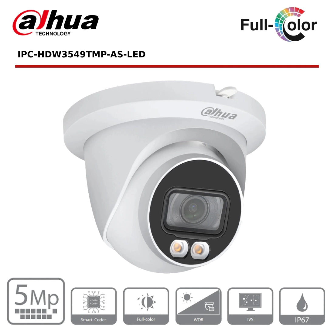 Dahua IPC-HDW3549TMP-AS-LED - SMD Full-Colour Turret Camera, White 3.6MM - Offer