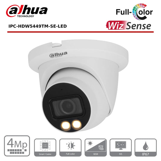 4MP Dahua IPC-HDW5449TMP-SE-LED - WizMind AI Series Full-Colour IP Turret Camera - White - CCTV Express UK