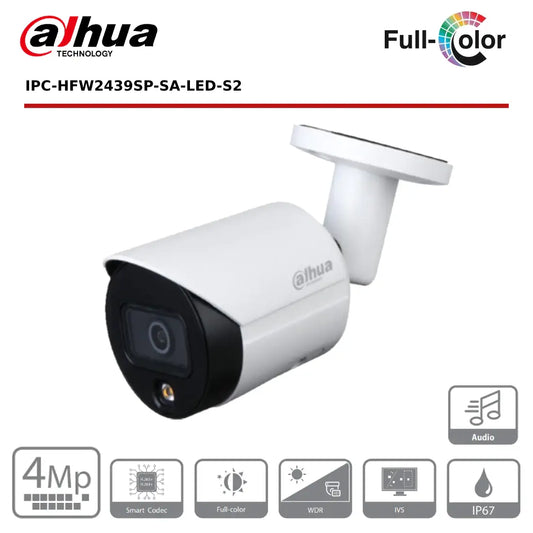 4MP Dahua DH-IPC-HFW2439SP-SA-LED-S2 4MP Lite Full-Colour Fixed-focal Bullet Network Camera - CCTV Express UK