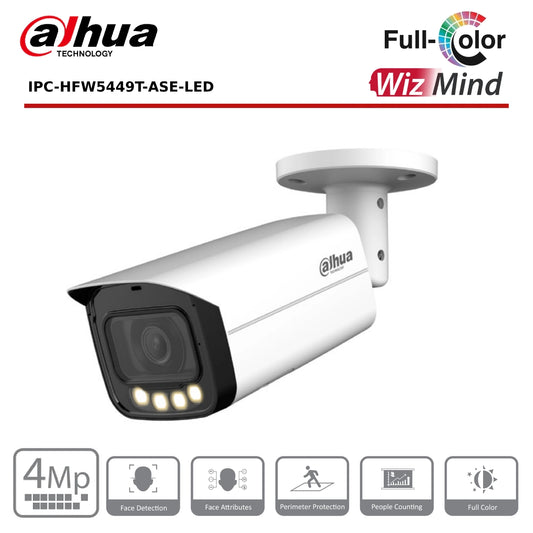 4MP Dahua IPC-HFW5449TP-ASE-LED - WizMind AI Series Full-Colour IP Bullet Camera - 3.6MM - White - CCTV Express UK