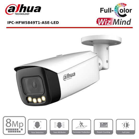 8MP Dahua IPC-HFW5849T1P-ASE - 4K WizMind AI Series Full-Colour IP Bullet Camera - CCTV Express UK