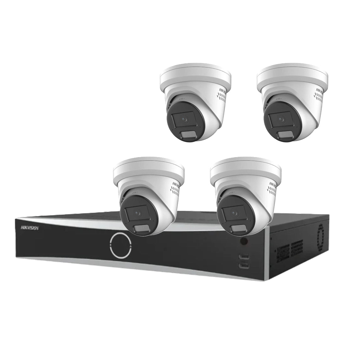 Hikvision 6MP 4 Channel AcuSense Turret Kit – 4 x DS-2CD2366G2H-IS2U/SL Cameras + DS-7604NXI-K1/4P NVR + 1TB HDD
