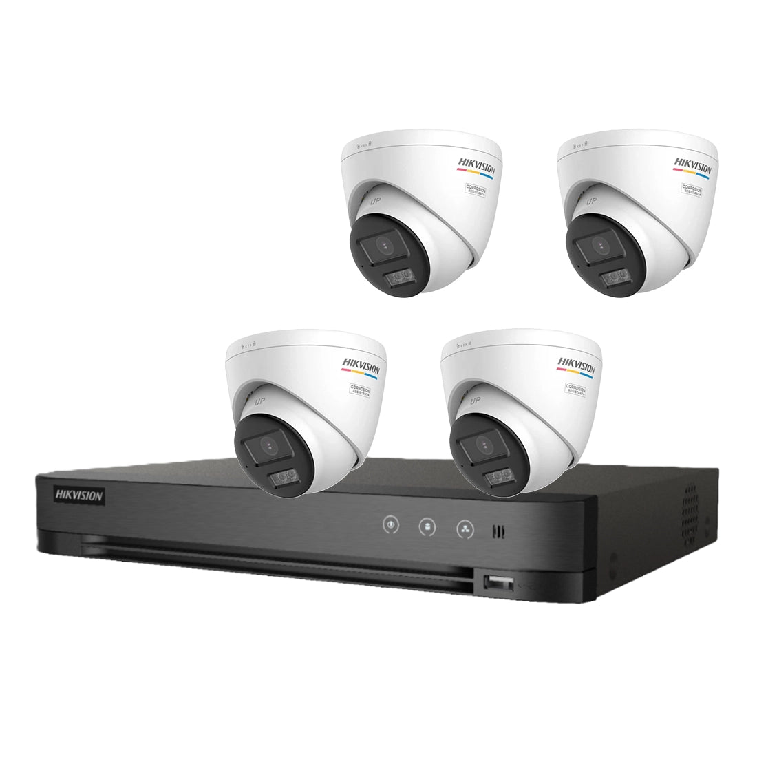 Mid-Range Hikvision 3K AcuSense ColorVu Kit – 4 x DS-2CE72KF3T-LSYE Cameras + iDS-7204HUHI-M1/PXT DVR + 1TB HD