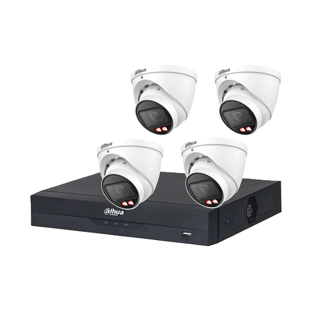 Mid-Range 8MP Dahua IP CCTV Kit – 4 x IPC-HDW2849TP-ZS-IL Full-Colour Turret Cameras + 4CH NVR4104HS-P-EI + 1TB HDD