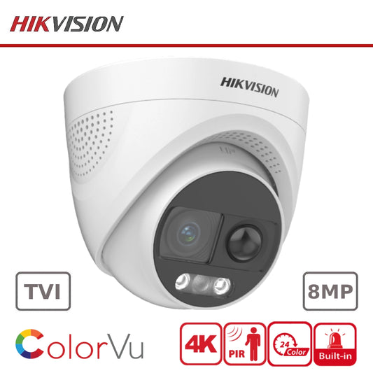 8MP Hikvision DS-2CE72UF3T-PIRXO 4K ColorVu PIR Siren Fixed Turret Camera - TVI - White