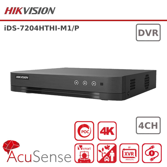 Hikvision iDS-7204HTHI-M1/P 8MP 4K 4 Channel Turbo HD AcuSense Hybrid PoC DVR with AoC