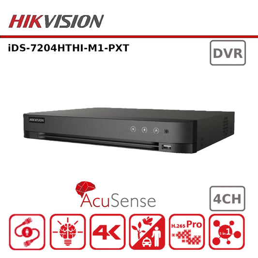 Hikvision iDS-7204HTHI-M1-PXT 4-Channel 8MP Hybrid PoC AI DVR with Smart Motion Detection & AOC