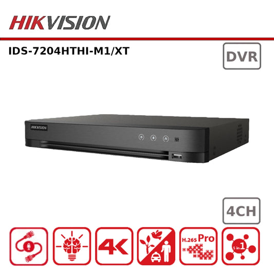 Hikvision iDS-7204HTHI-M1/XT 8MP TVI 4 Channel AcuSense AoC Turbo HD Hybrid DVR With TVI Two-Way Audio Technology Support