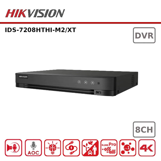 Hikvision iDS-7208HTHI-M2/XT 8 Channel 8MP Full 4K AcuSense Turbo HD AoC DVR - Supports Two-Way Audio Technology