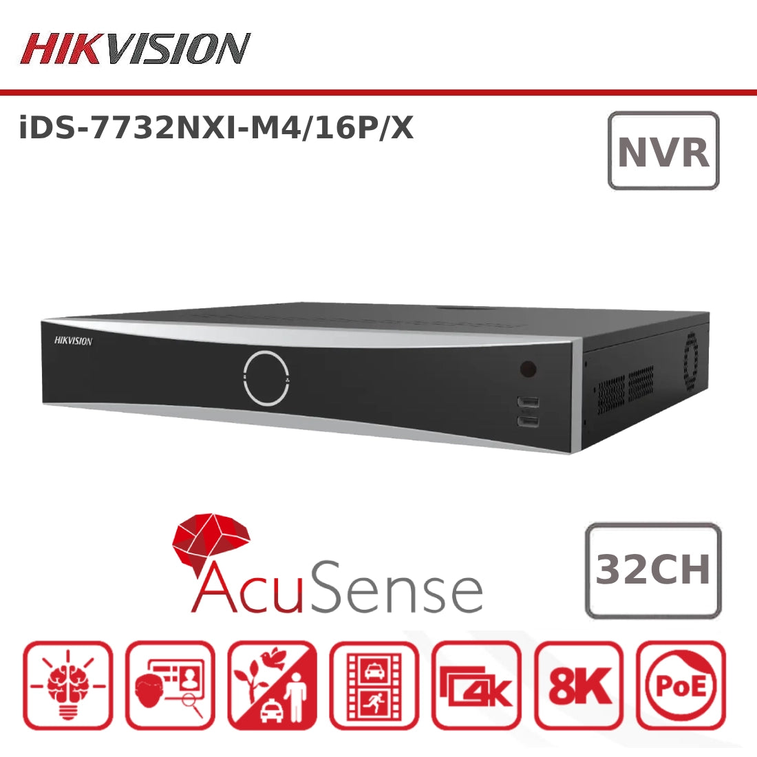 Hikvision iDS-7732NXI-M4/16P/X 32 Channel 12MP 4K Deep In Mind NVR With 16 PoE Ports & 4 HDD Bays