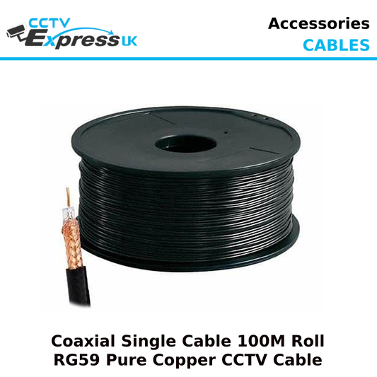 100M Single RG59 Coax Cable Black - Full Copper - CCTV Express UK