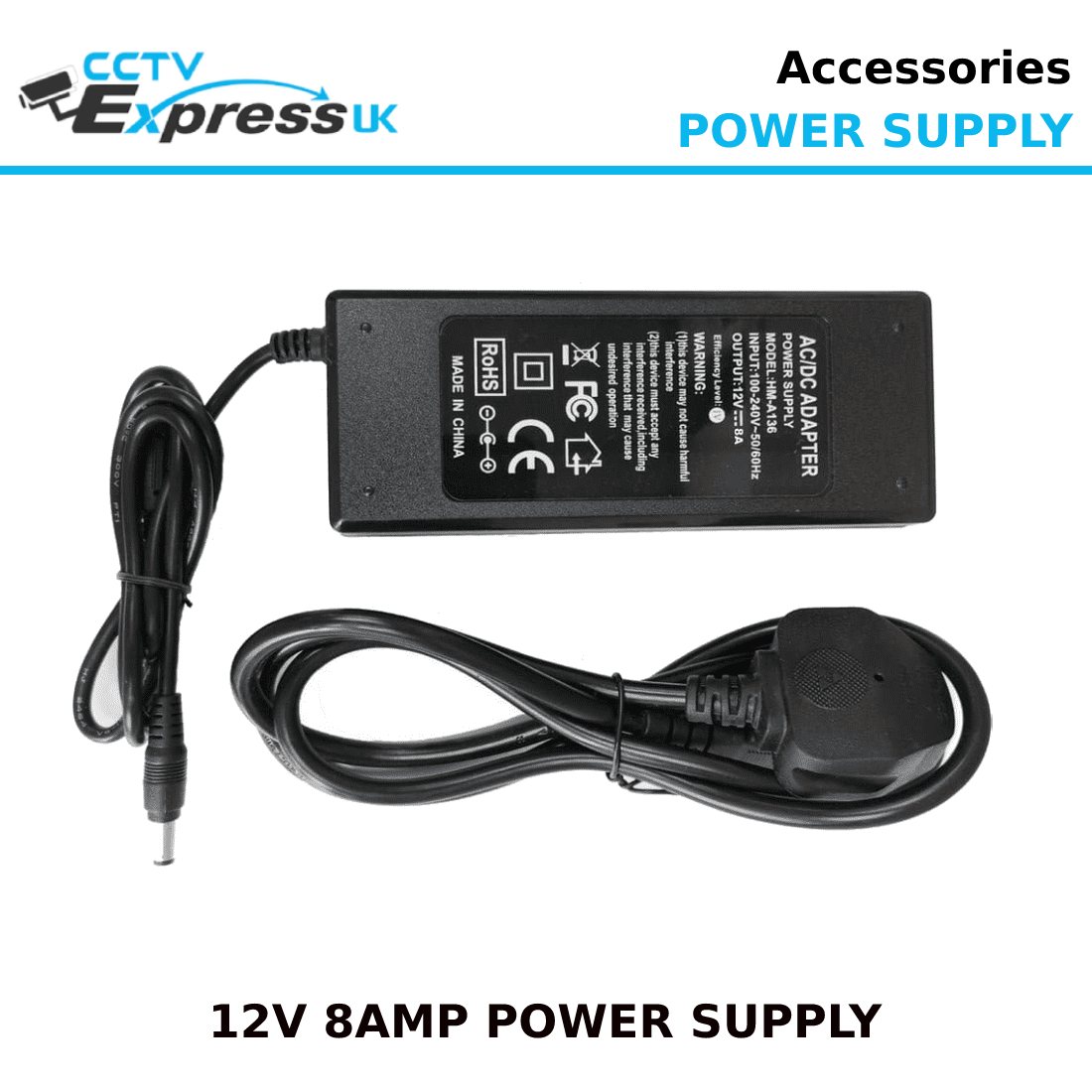Power Supply 12V/8A for ColorVu CCTV Cameras -12vDC Power Supply 8amp - CCTV Express UK