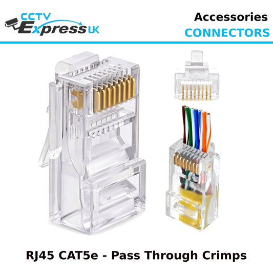RJ45 Plug Pass Through Crimp Connector for CAT5e Ethernet Cable - CCTV Express UK