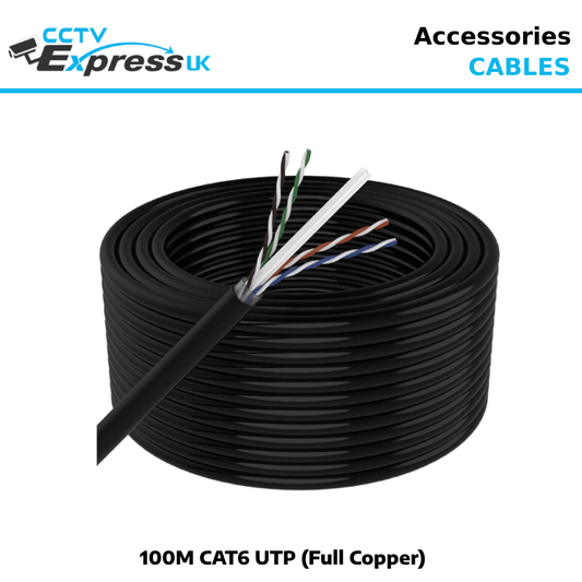 CAT6 Full Copper Outdoor UTP Networking Cable - Black 23 AWG - 100m - CCTV Express UK