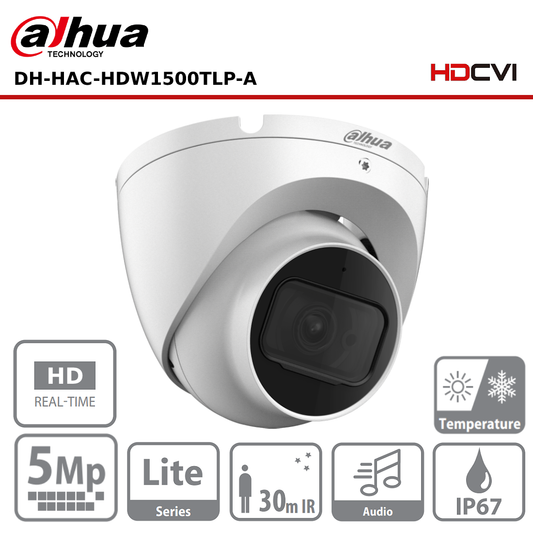 5MP Dahua DH-HAC-HDW1500TLP-A 5MP IR Lite Series, Starlight HDCVI Turret Camera - CCTV Express UK