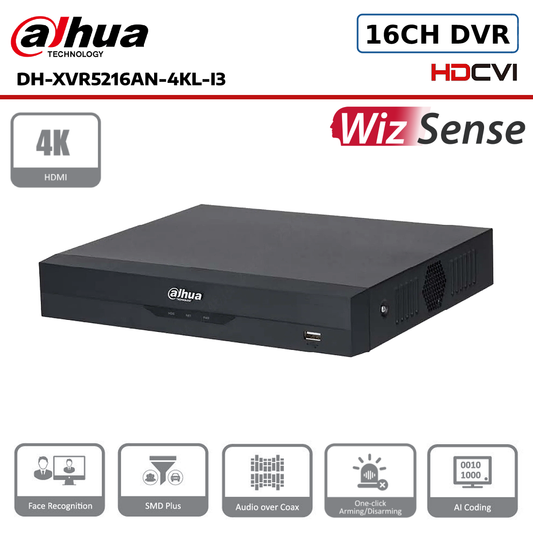 16 Channel 4K Dahua XVR5216AN-4KL-I3 16 Channel XVR Penta-brid 4K 1U 2HDDs WizSense Digital Video Recorder - CCTV Express UK
